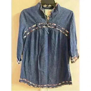 FLYING TOMATOES anthropologie denim 3/4 sleeve top  small